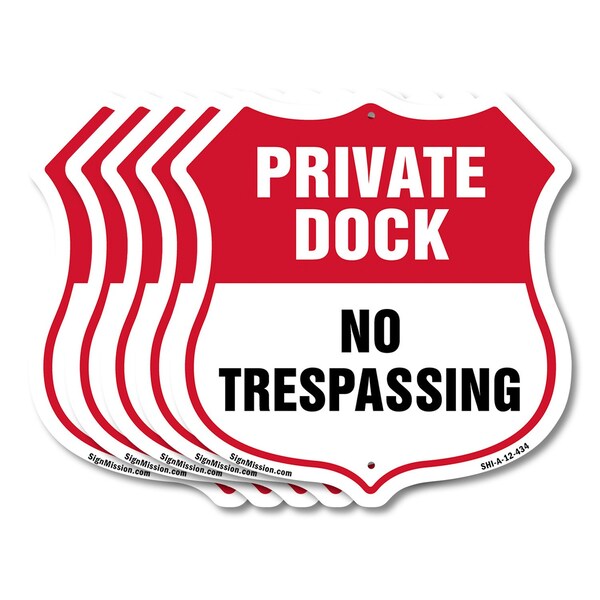 Signmission Private Dock Shield Sign No Trespassing, 12 inch X 12 inch, Aluminum Metal Sign, 5PK SHI-A-5Pack-12-434 - main