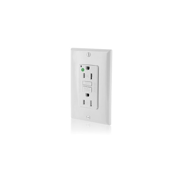 Leviton Self-Test GFCI Receptacle, Hospital Grade, 15 Amp, 125 Volt, 5-15R NEMA GFTR1-HGW - main