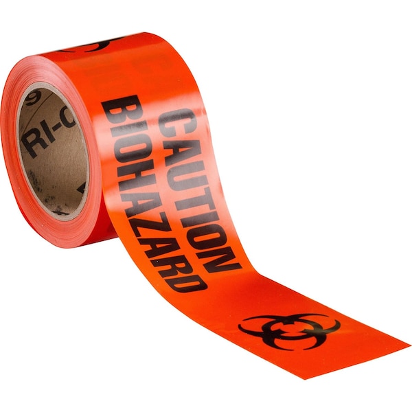 Brady Standard Barricade Tape Roll - Polyethylene, CAUTION BIOHAZARD, Black on Orange, 200PK 91447 - main