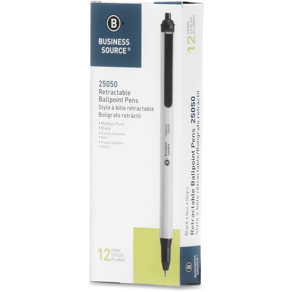Business Source Retractable Ballpoint Pens, Black, 12PK BSN25050 - main