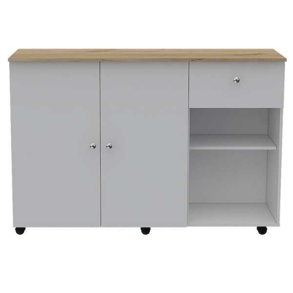 Homeroots White and Natural 54in Rolling Kitchen Island With Storage 477893 - main