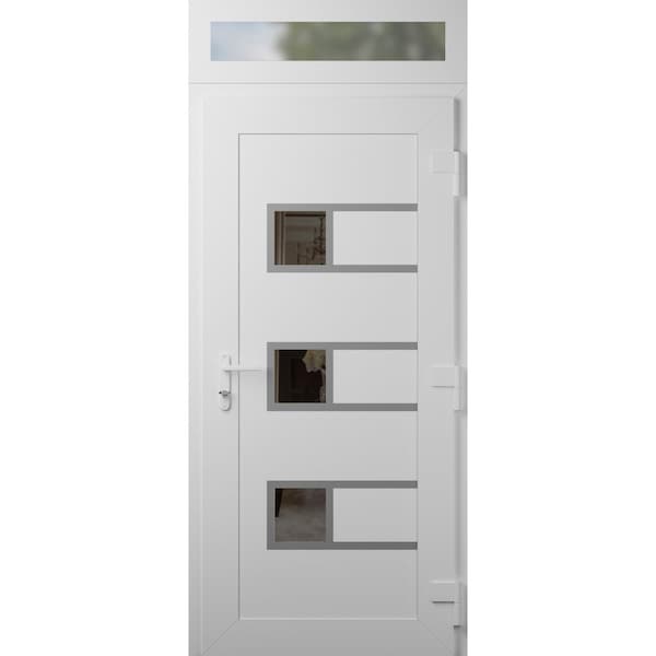 Vdomdoors Front Exterior Prehung Metal-Plastic Door, Manux 8933 White Silk, Top Sidelite Transom, Office Comm MANUX8933EXD-WS-W32xH80+14-LH - main