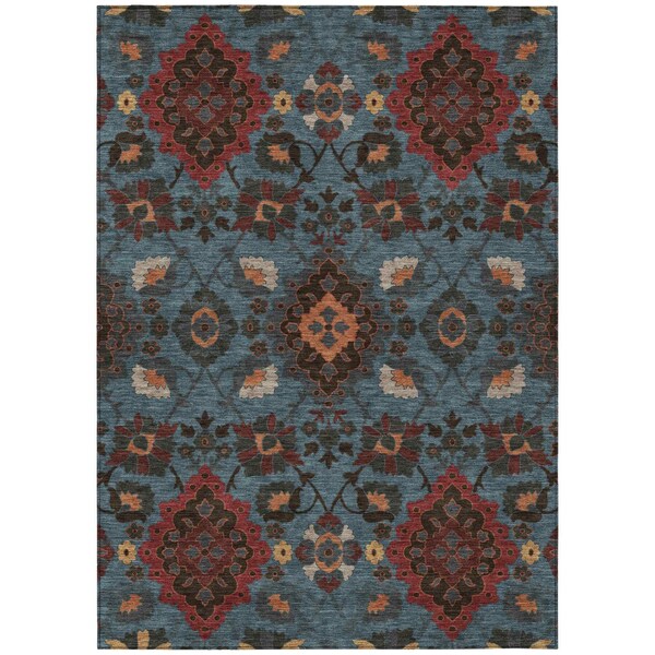 Homeroots 8' X 10' Denim Blue Brick Red And Brown Oriental Washable Indoor Outdoor Area Rug 597683 - main