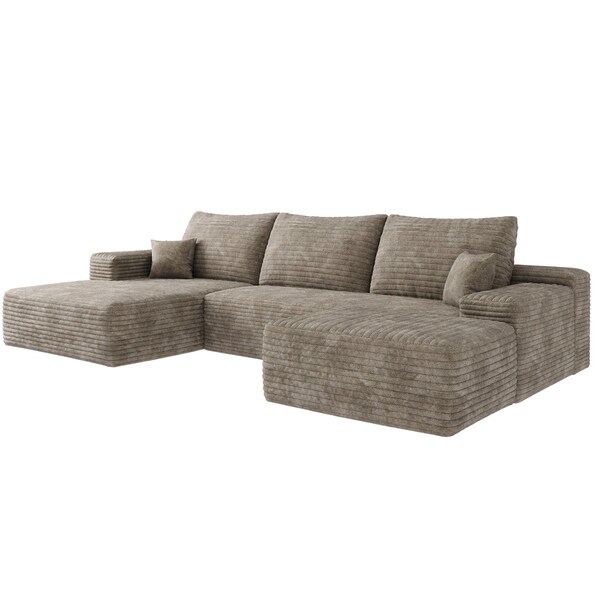 Homeroots 107" Camel Corduroy Modular Compression Foam Sofa With Ottoman And Toss Pillows 712981 - main