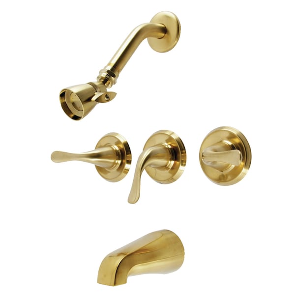 Kingston Brass Triple-Handle Tub and Shower Faucet, Brushed Brass KB2237YL - main
