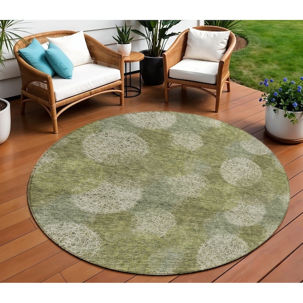 Homeroots 8' Green Ivory And Sage Round Polka Dot Washable Indoor Outdoor Area Rug 614667 - main