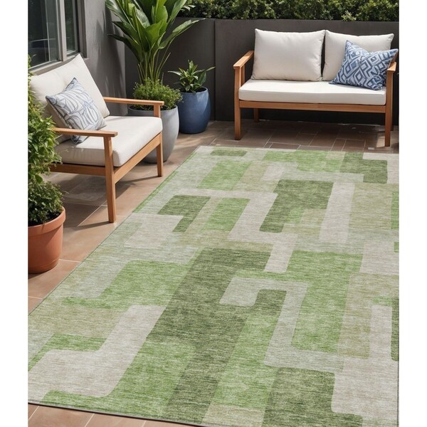 Homeroots 5' X 8' Green Sage And Beige Geometric Washable Indoor Outdoor Area Rug 613206 - main