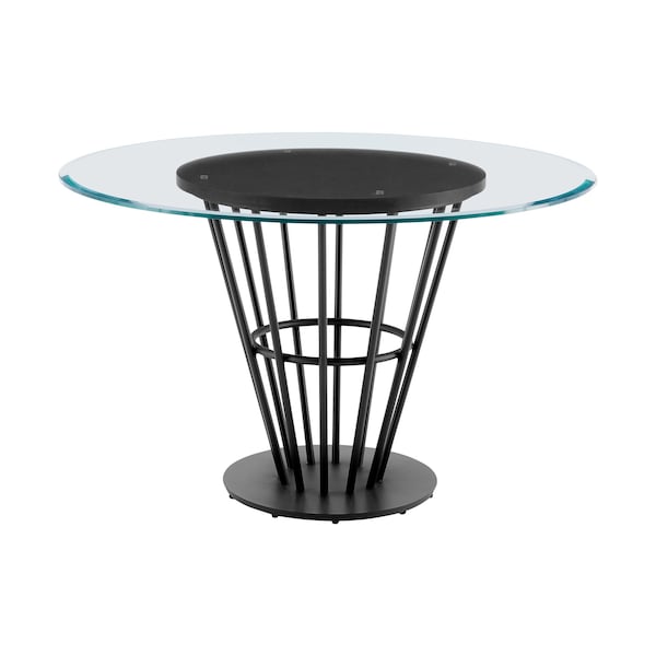 Homeroots 48" Clear And Black Glass And Iron Pedestal Base Round Top Dining Table 569436 - main