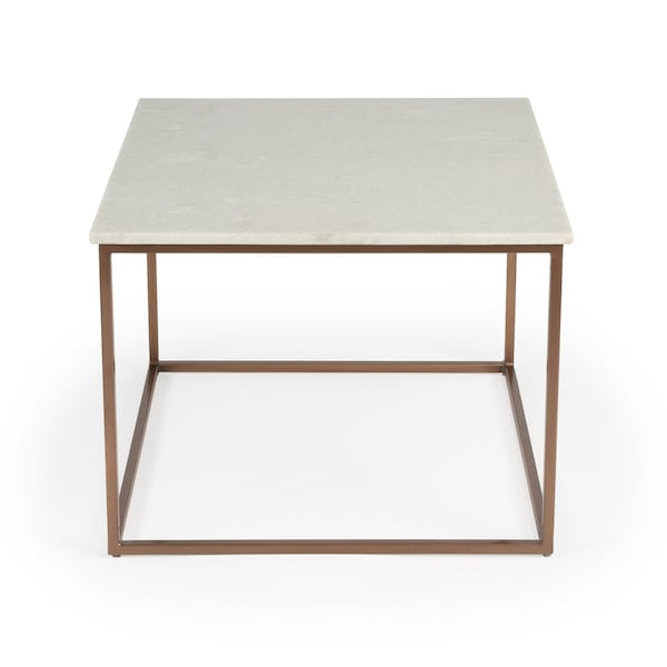 Homeroots 24" White and Copper Genuine Marble and Metal Square Coffee Table 389924 - main