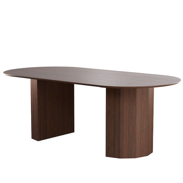 Homeroots 86" Walnut Wood Double Pedestal Base Oval Dining Table 720674 - main