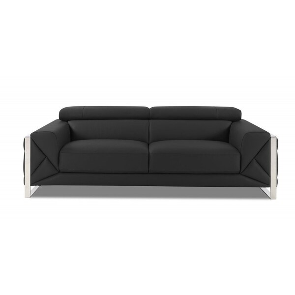 Homeroots 89" Dark Gray Italian Leather Sofa With Silver Legs 476517 - main