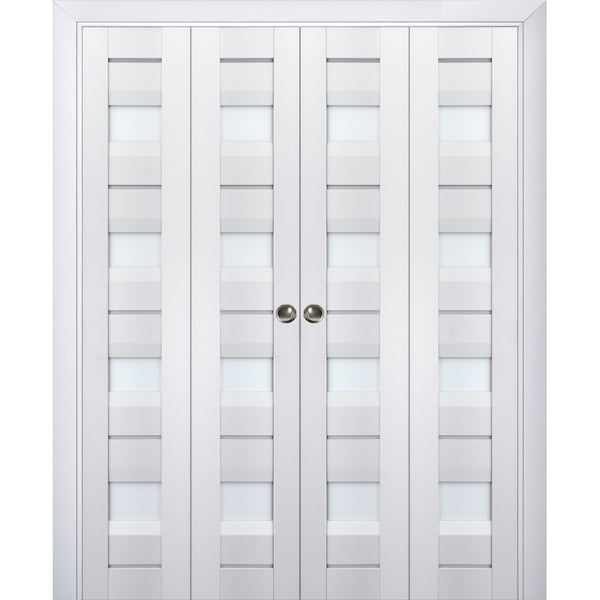 Sartodoors Sliding Closet Double Bi-fold Doors White Solid Core Modern Interior VEREGIO7455DBF-WS-72 x 80 (4* 18x80) - main