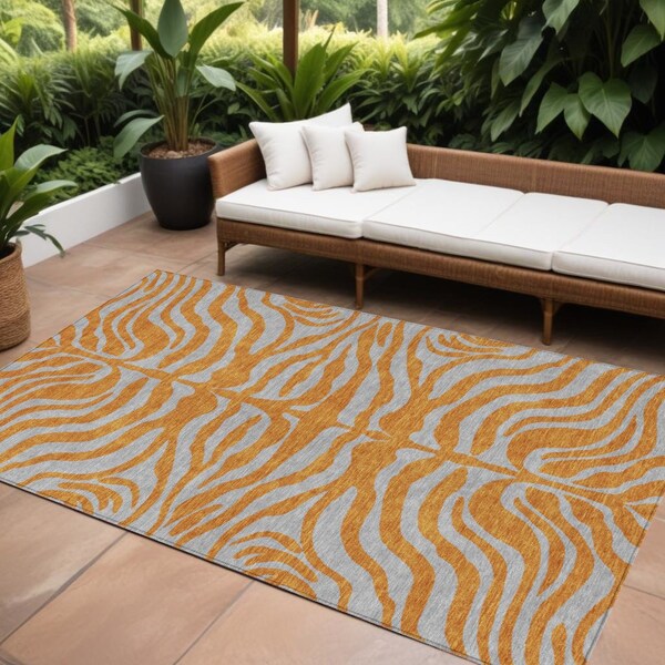Homeroots 10' X 14' Copper And Gray Animal Print Washable Indoor Outdoor Area Rug 600689 - main