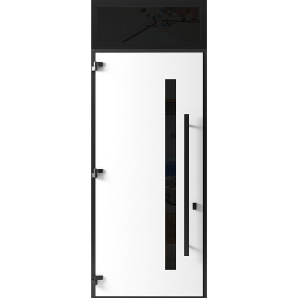 Vdomdoors Front Exterior Prehung Steel Door Ronex0144 Grey 96 Transom Window Sidelite Entry Metal Modern RONEX0144EXD-GRE-W36xH96+16-RH-I - main