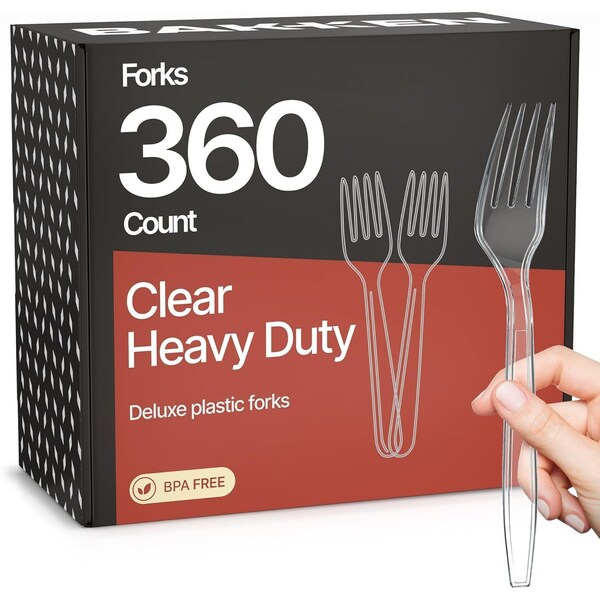 Bakkenmaster Disposable Cutlery Set Heavy-Duty BPA-Free Plastic Forks, Reusable and Heat-Resistant, 360PK BK-360CF - main