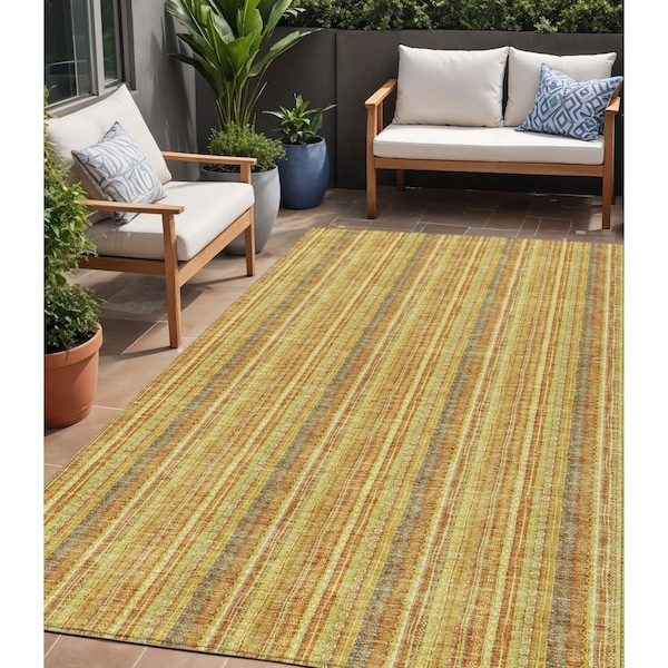Homeroots 5' X 8' Gold And Copper Striped Washable Indoor Outdoor Area Rug 615056 - main