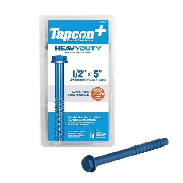 Tapcon+ Anchor Screw, 1/2 in Dia, 5 in L, Carbon Steel, Climaseal, 10PK 11449 - main
