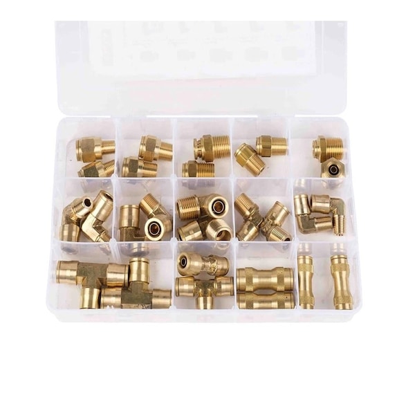 Mytee Products 28 Piece 1/4in, 3/8in, & 1/2in D.O.T Air Brake Nylon Tubing Fitting Assortment Kit MP-ABF-KIT-1002 - main