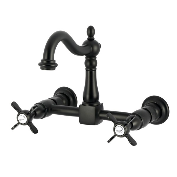 Kingston Brass Two-Handle Wall Mount Bridge Kitchen Faucet, Matte Black KS1260BEX - main