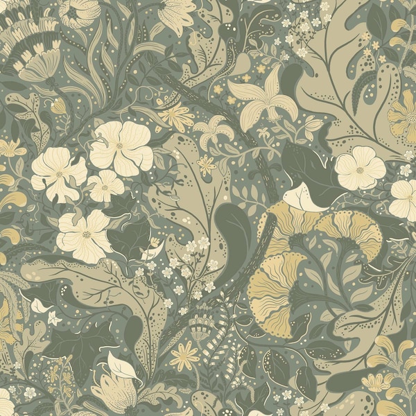 A-Street Prints Elise Sea Green Nouveau Gardens Wallpaper 4080-83104 - main