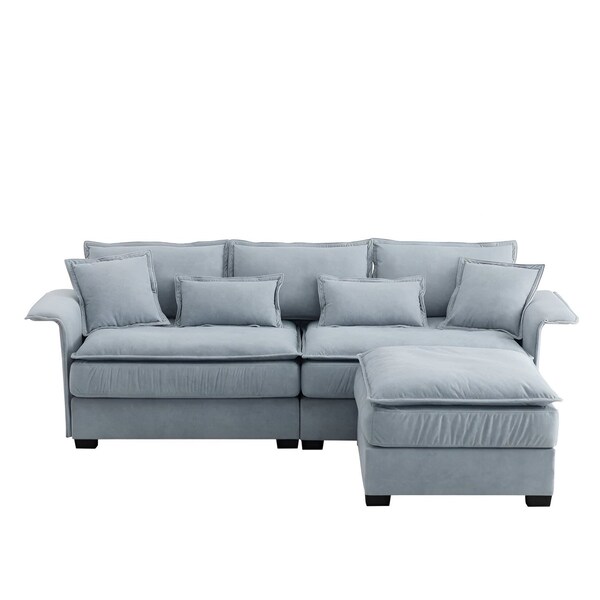 Homeroots 66" Blue Fabric Modular Sofa With Ottoman 568287 - main
