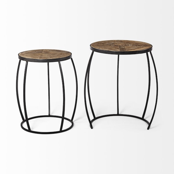 Homeroots Set of Two 26" Black And Brown Solid Wood Round End Table, 2PK 380681 - main