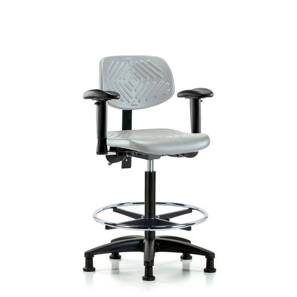 Blue Ridge Ergonomics Poly Chair-High Bench Height with Adjustable Arms, Chrome Foot Ring, & Stat Glides in Gray Poly PHBCH-RG-T0-A1-CF-RG-GRY - main