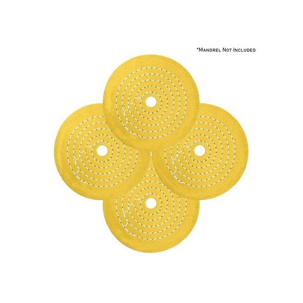 Renegade Products Usa Mini Buffing Wheels, 1/2" Arbor Hole, Yellow Mini Buff Pack, 40-Ply, 1/2" Thick, 4 Inch, 4PK FCV4X40PYT-1/2AH-4PK - main