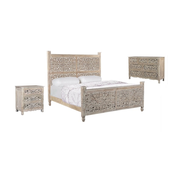 Homeroots Three Piece Gray Solid Wood Bedroom Set 636280 - main