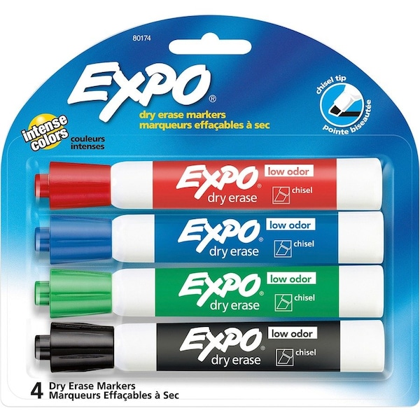 Expo Dry Erase Marker Set, Chisel Tip, Assorted Colors PK4 Low Odor 80174 - main