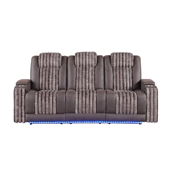 Global Furniture Usa Contemporary U8000 Brown Power Reclining Sofa W/Power Headrest, Dropdown Table W/ Wood Trim & Reading Light U8000-BROWN-PRS W/ PHR DDT WC + LED - main