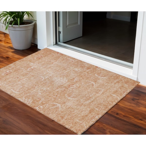 Homeroots 3' X 5' Salmon And Terra Cotta Damask Washable Indoor Outdoor Area Rug 603365 - main