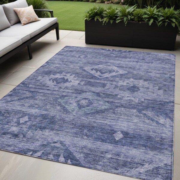 Homeroots 5' X 8' Navy Blue And Denim Blue Southwestern Washable Indoor Outdoor Area Rug 588709 - main