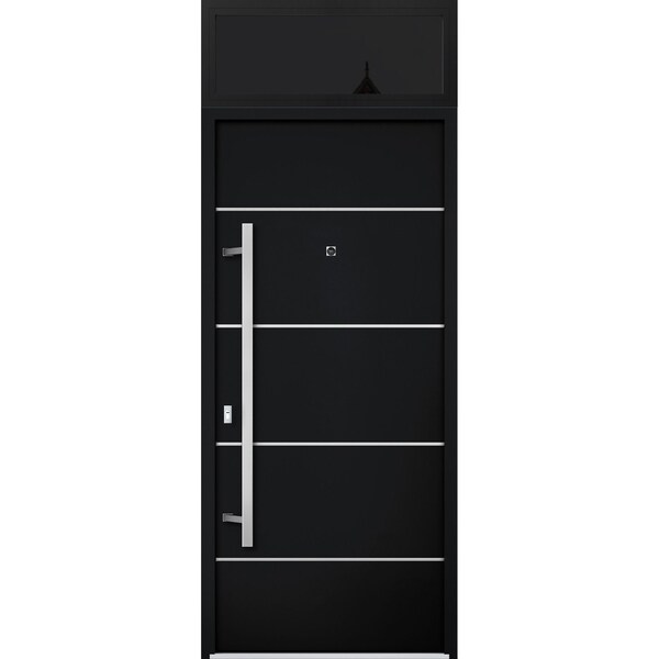 Vdomdoors Steel Door Deux 6083 Black Enamel Transom Window Sidelite Stainless Inserts Entry Door Painted W36x DEUX6083EXD-BLK-W36 x H80+16-RH-I - main