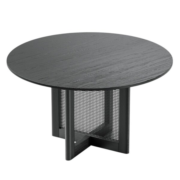 Homeroots 52" Black Solid Wood and Rattan Cross Leg Base Round Top Dining Table 712197 - main