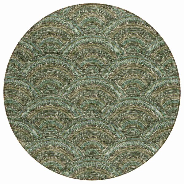 Homeroots 8' Olive Green Fern Green And Silver Round Geometric Washable Indoor Outdoor Area Rug 615214 - main