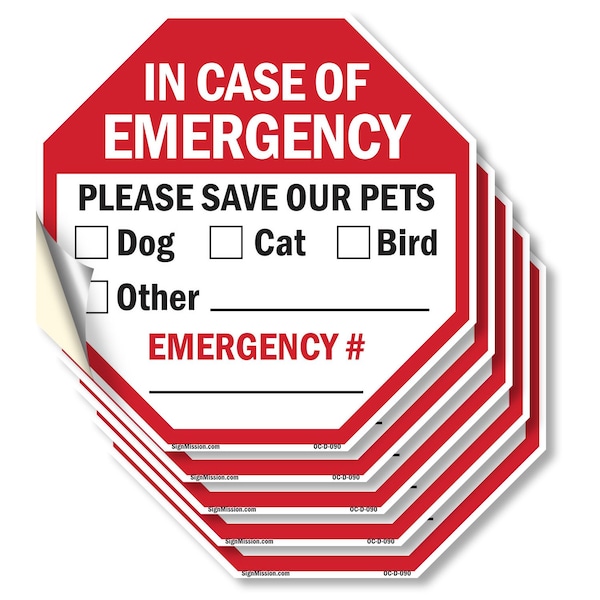 Signmission In Case of Emergency Please Save Ou, 4 inch X 4 inch, Vinyl Decal, 5PK OC-D-5PACK-4-90 - main