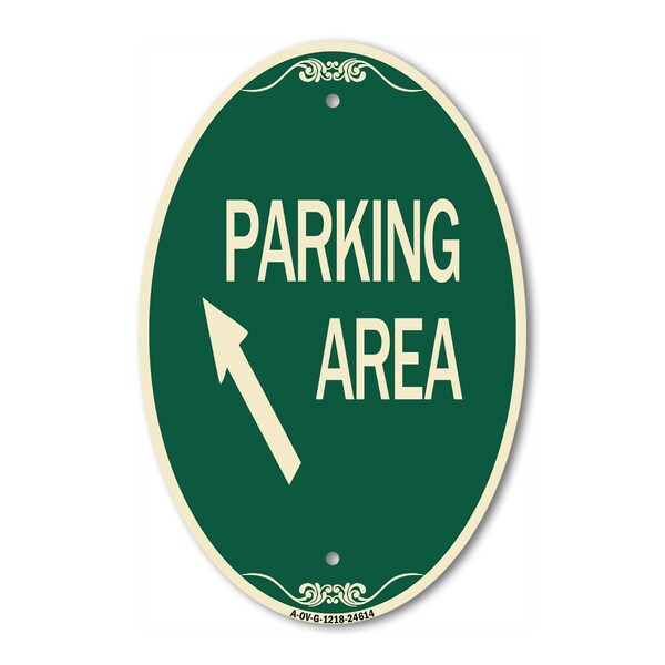 Signmission Parking Area Up Left Arrow Symbol, 12 Inch X 18 Inch Architectural Oval, Heavy Gauge Aluminum A-OV-G-1218-24614 - main