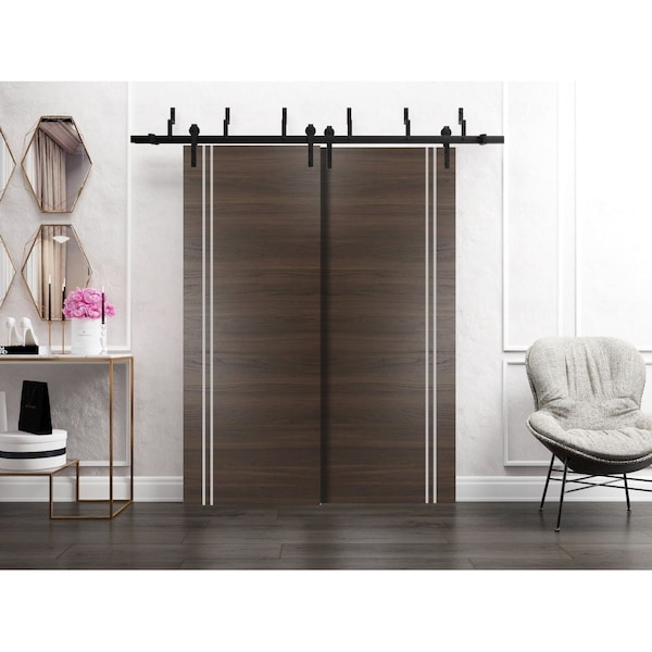Sartodoors Sliding Closet Barn Bypass Doors, Planum 0310 Chocolate Ash and Aluminum Strips, Sturdy Top Mount 6 PLANUM0310BBB-CA-3684 - main