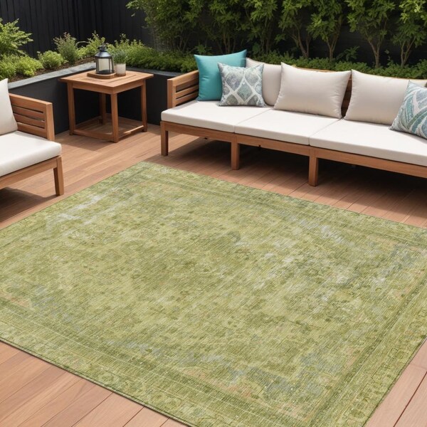 Homeroots 10' X 14' Fern Green And Sage Medallion Washable Indoor Outdoor Area Rug 616069 - main