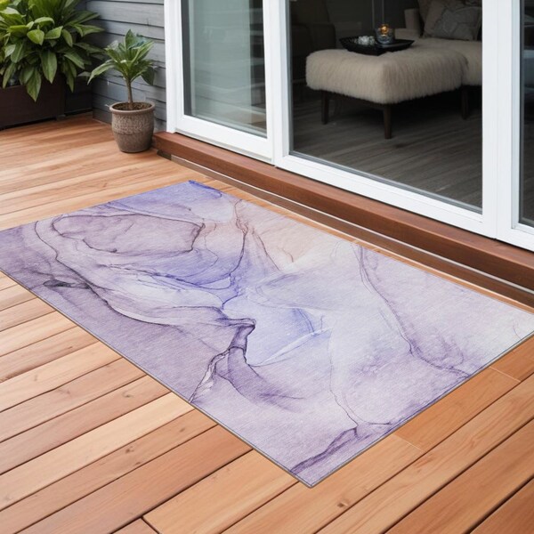 Homeroots 2' X 3' Gray and Purple Abstract Washable Non Skid Indoor Outdoor Area Rug 559406 - main