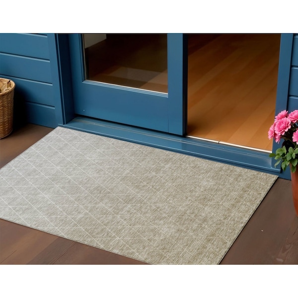Homeroots 3' X 5' Taupe And Gray Geometric Washable Indoor Outdoor Area Rug 605813 - main