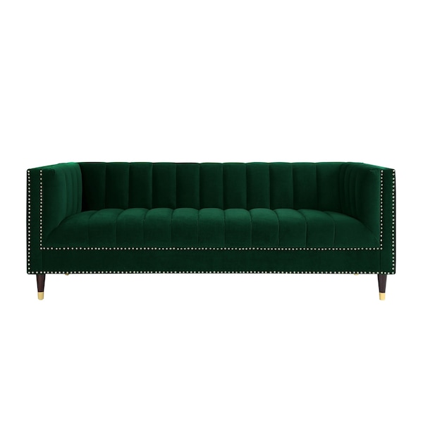Homeroots 85" Hunter Green Velvet Wood Sofa 543932 - main