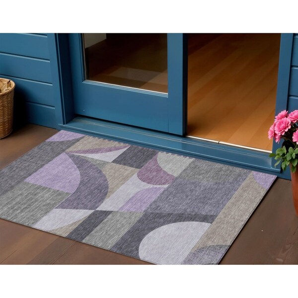 Homeroots 3' X 5' Purple Gray And Beige Geometric Washable Indoor Outdoor Area Rug 616736 - main
