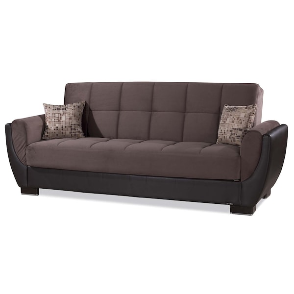 Homeroots 93" Brown Microfiber And Faux Leather Sleeper Sofa And Toss Pillows 607161 - main