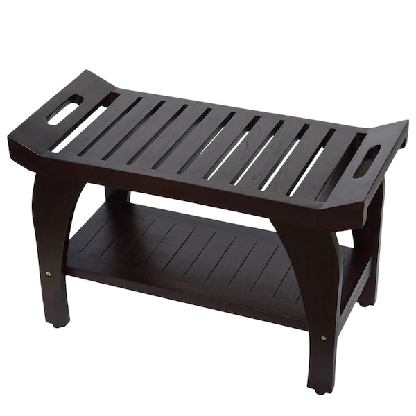 Homeroots 20" X 30" Dark Brown Solid Wood Rectangular Shower Bench With Shelf 383315 - main