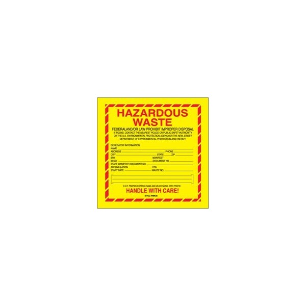 Bubblefast 6 x 6'' - ''Hazardous Waste - New Jersey'' Labels BFDL7520 - main