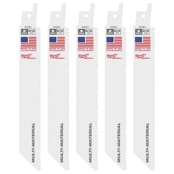 Milwaukee Tool 6" 8/12 TPI Sawzall Blades (5 Pk) 48-00-5091 - main