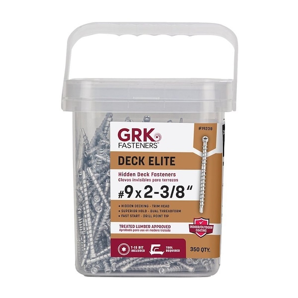 Grk Fasteners Deck Elite Series Hidden Deck Screw, 2-3/8 in L, Coarse Thread, Trim Head, Star Drive, Steel, PK350 19238 - main