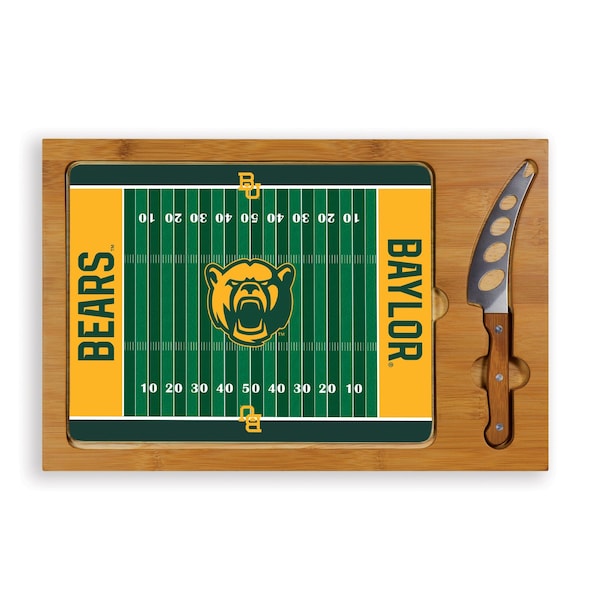 Picnic Time Family Of Brands NCAA Baylor Bears Football Field Icon Glass Top Cutting Board & Knife Set 910-00-505-924-0 - main